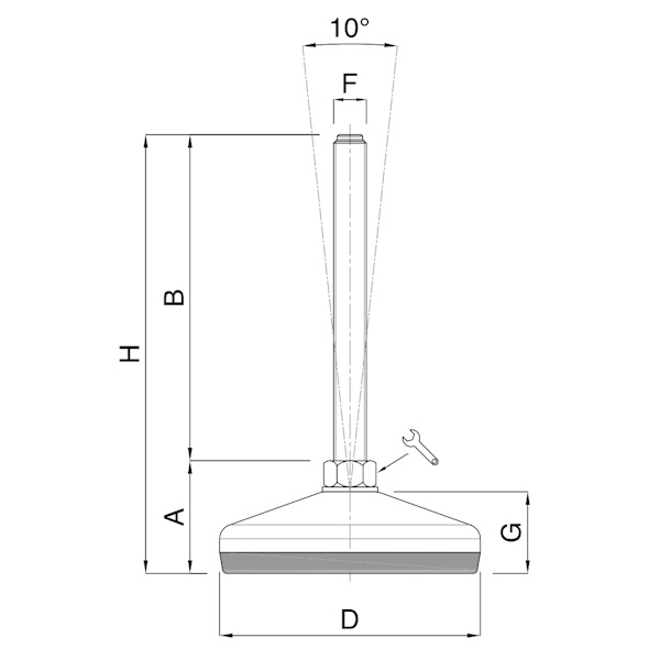Martin Piede INOX A2 Base Vulcanizzata Snodato 10° D.MM 80 M10/M12/M14 - MARTIN - Immagine 2